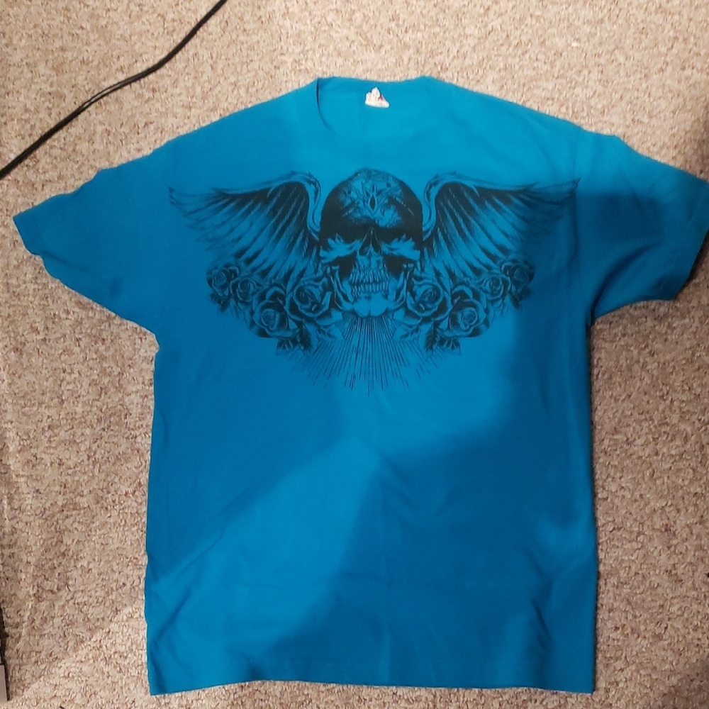 Alstyle Teal Skull and Wings Men's T-Shirt